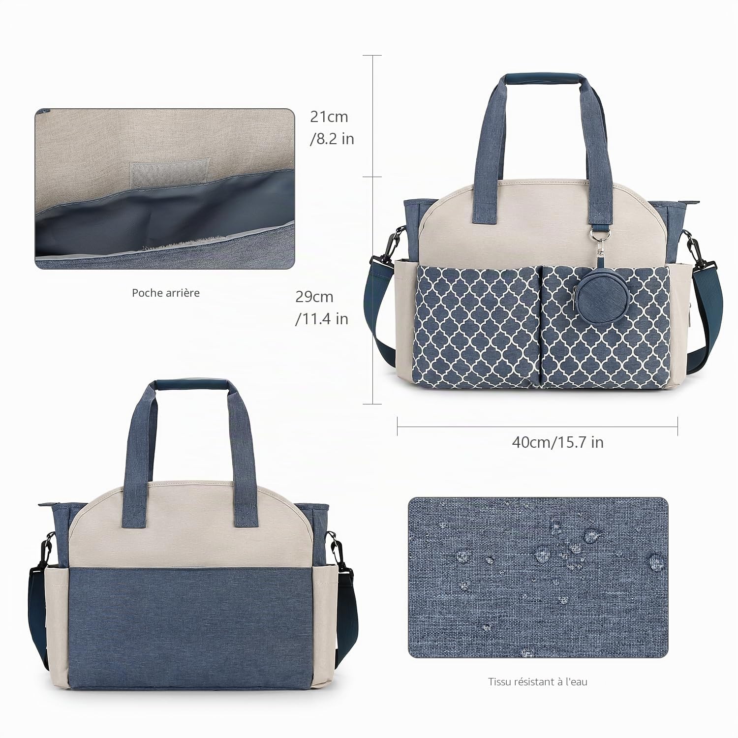 Sac à langer fourre-tout pour bébé avec station à langer et bandoulière réglable