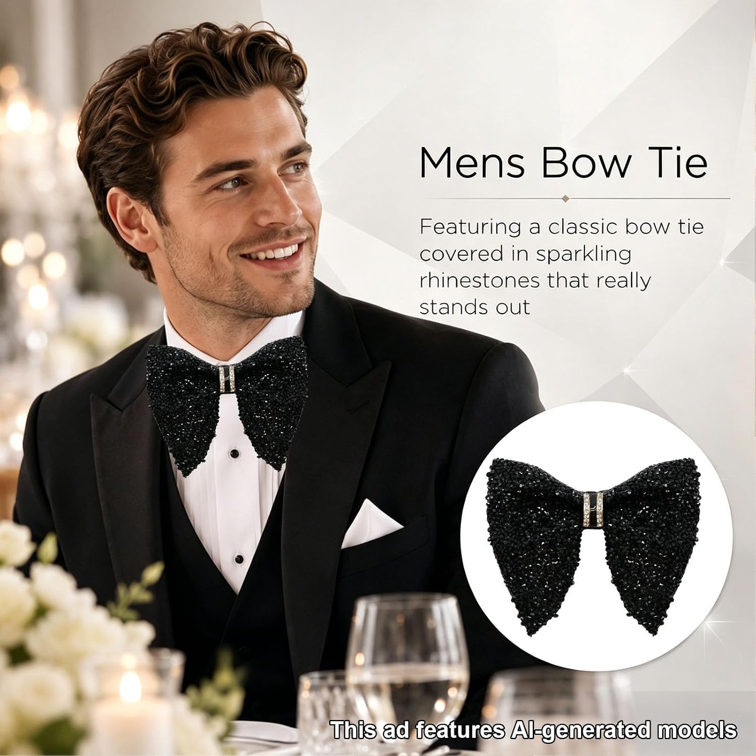 Sparkle Rhinestone Bow Ties for Men Pre Tied Sequin Bowtie