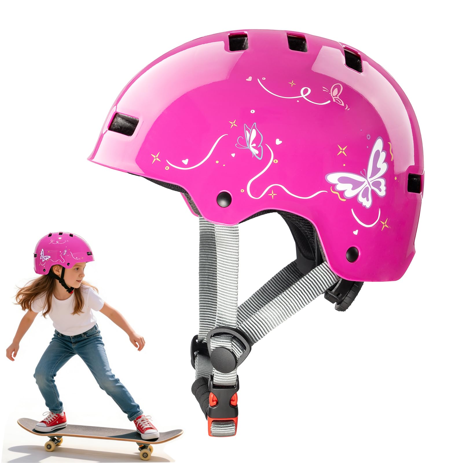 DUZSKJ Casco da bicicletta regolabile per bambina bambino ragazze, Casco bici scooter bambino, Casco bambini per monopattino per skateboard bicicletta monopattino pattini in linea e ciclismo