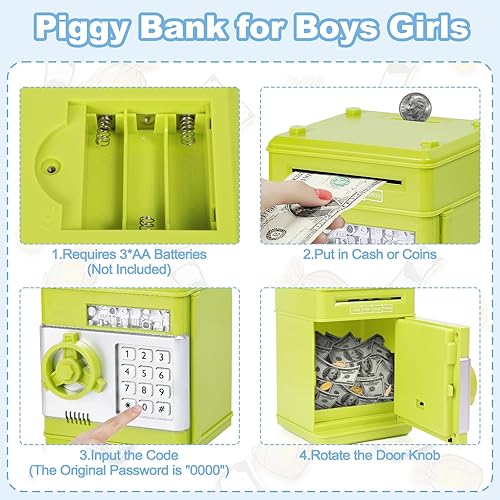 Miniatura 49 de Refasy - Alcancía electrónica con forma de cajero automático, para billetes y monedas, seguro para niños, regalo genial Rosa