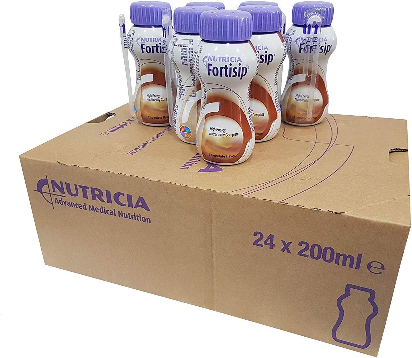 Fortisip24X CHOCOLATE NUTRITIONAL HIGH ENERGY MILKSHAKE SUPPLEMENT 200ML BOTTLE
