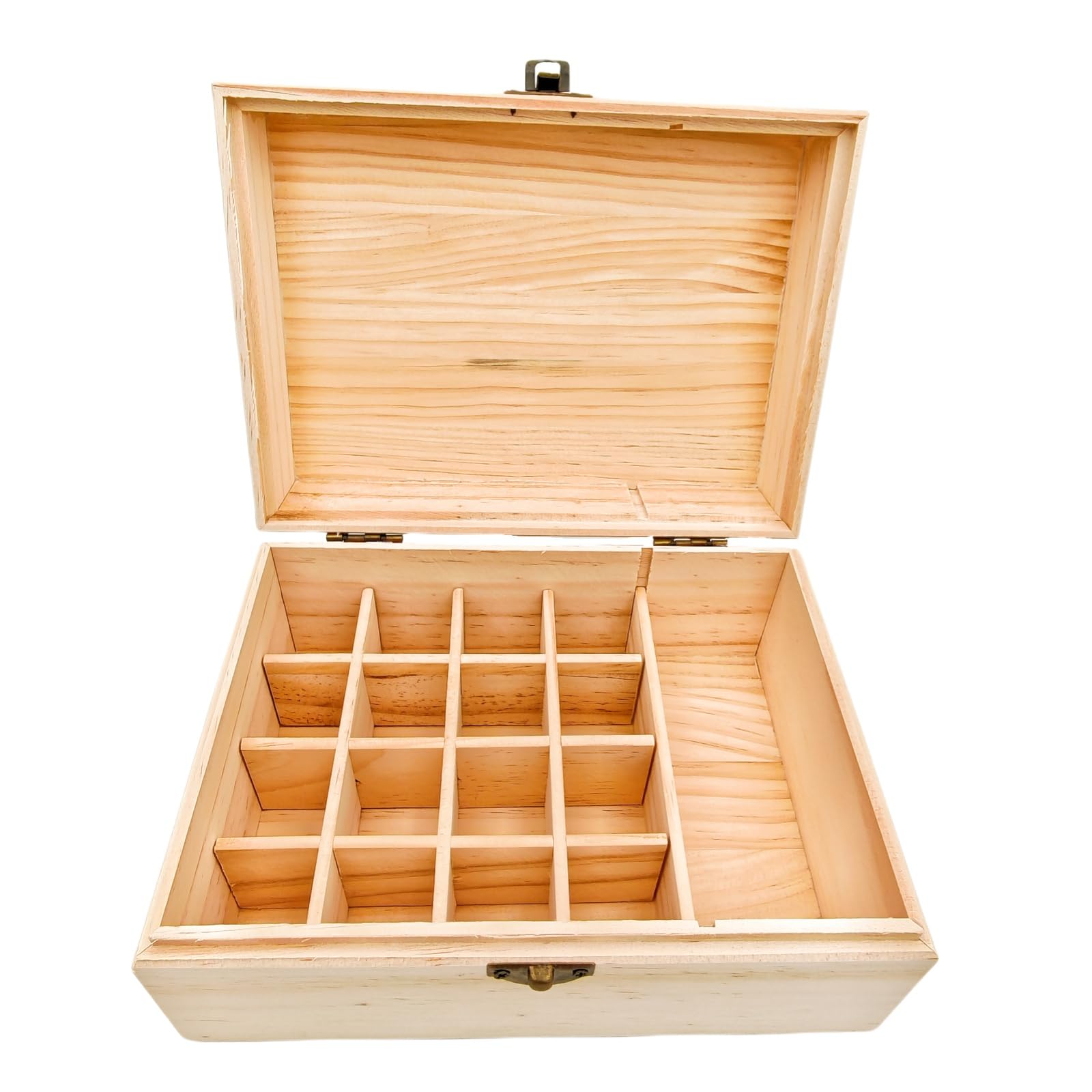 Anktily Unfinished Wooden Storage Organizer Box with Lid/17 Compartments, 20 x 14.5 x 10 cm Unpainted Wood Case Box for Small Keepsakes, Jewellery, Tea Bag Holder Case โ image 1