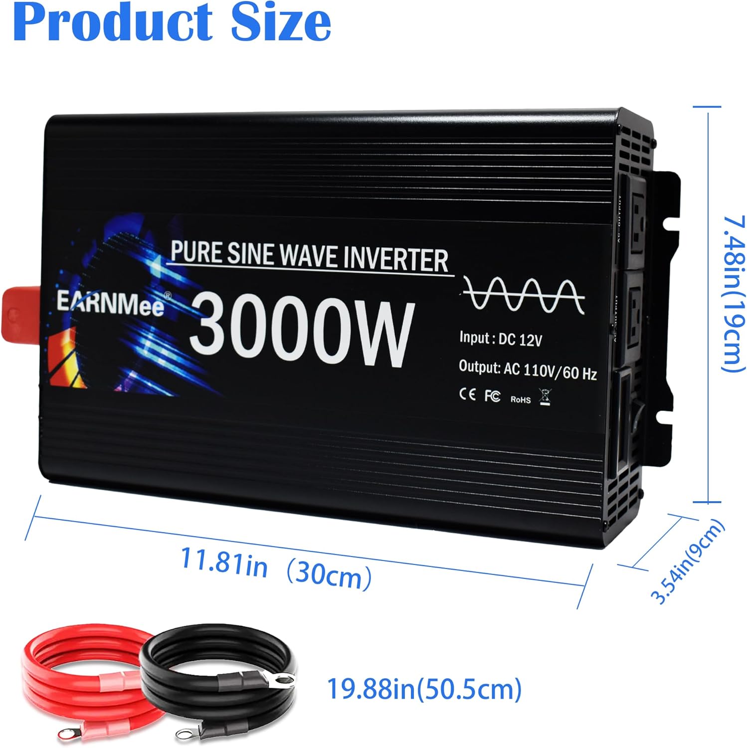 Image highlighting the intelligent cooling fans of the EARNMee 3000W Pure Sine Wave Inverter, emphasizing their role in temperature control and safety.