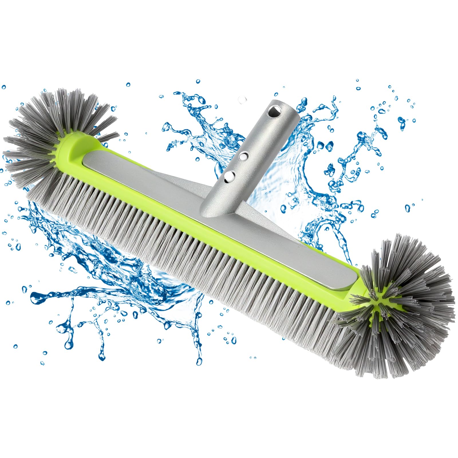 Brosse de Piscine Ronde, 43cm/17″ Balai Piscine Brosse avec Gants Antidérapants et Serviette Absorbante pour Carrelage, Murs & Coins Récalcitrants (sans Barre Télescopique)