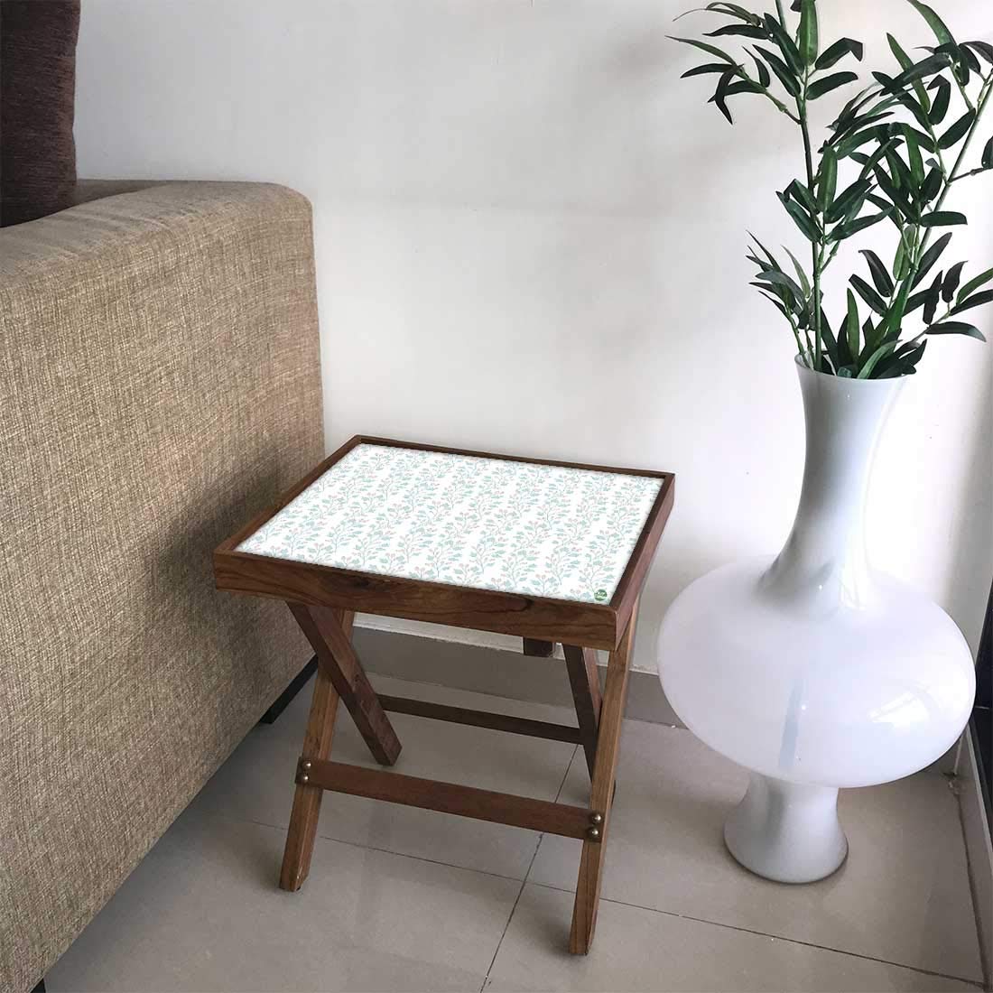 Nutcase Designer Teak Wood Side Table Folding Wooden Bedside Coffee Outdoor Picnic Table - Pattern
