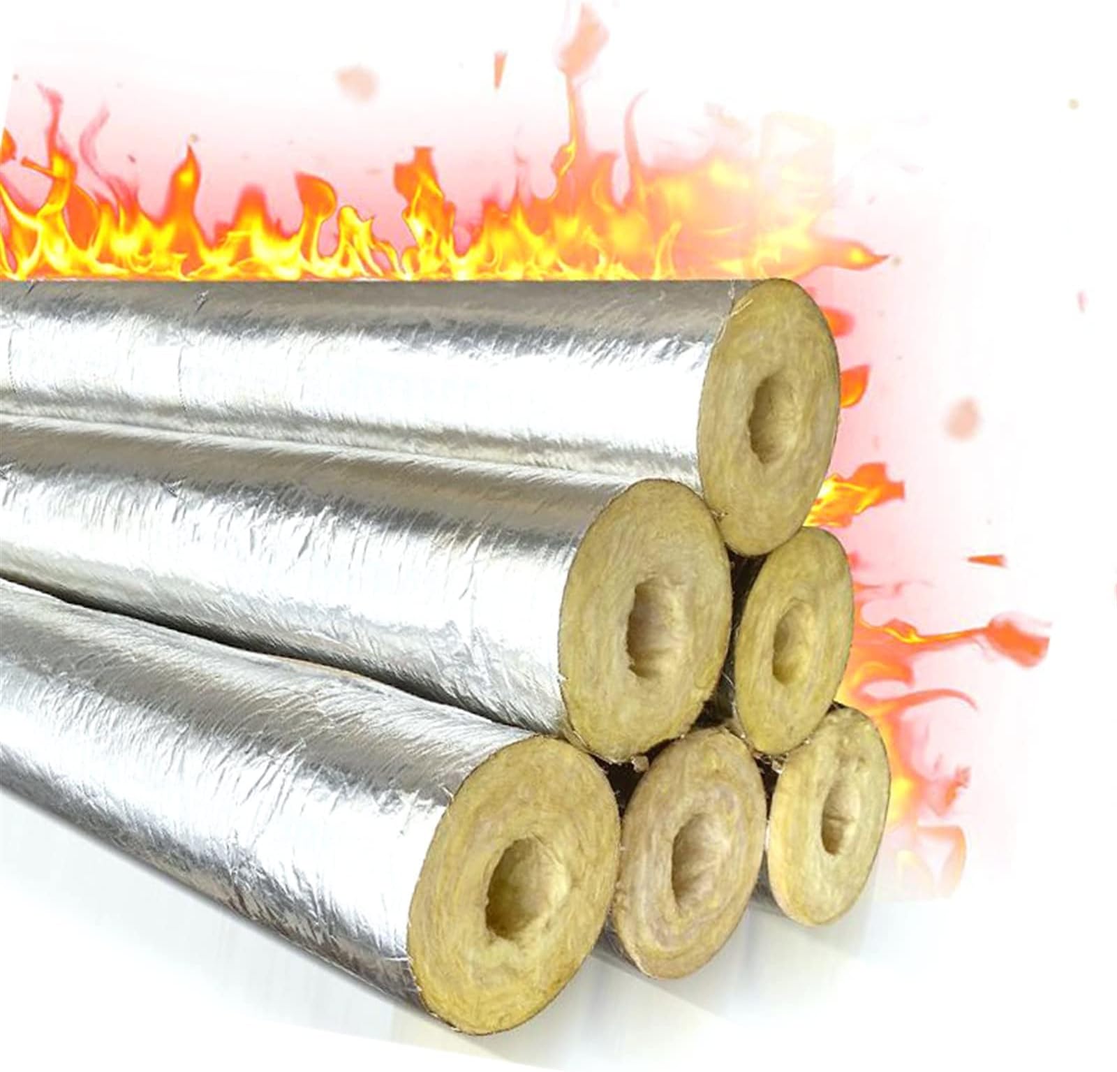 Rock Wool Insulation Pipe, Glass Wool Pipe, Heat Insulation, Fire Prevention and High Temperature Resistant Aluminum Foil Pipe, ID27-114mm, Self Sealing Insulation Pipe