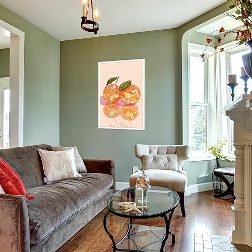 Miniatura 6 de Lienzo de bola de discoteca naranja, arte de pared, póster retro de arte de discoteca, decoración de carrito de bar, impresiones de pintura para el