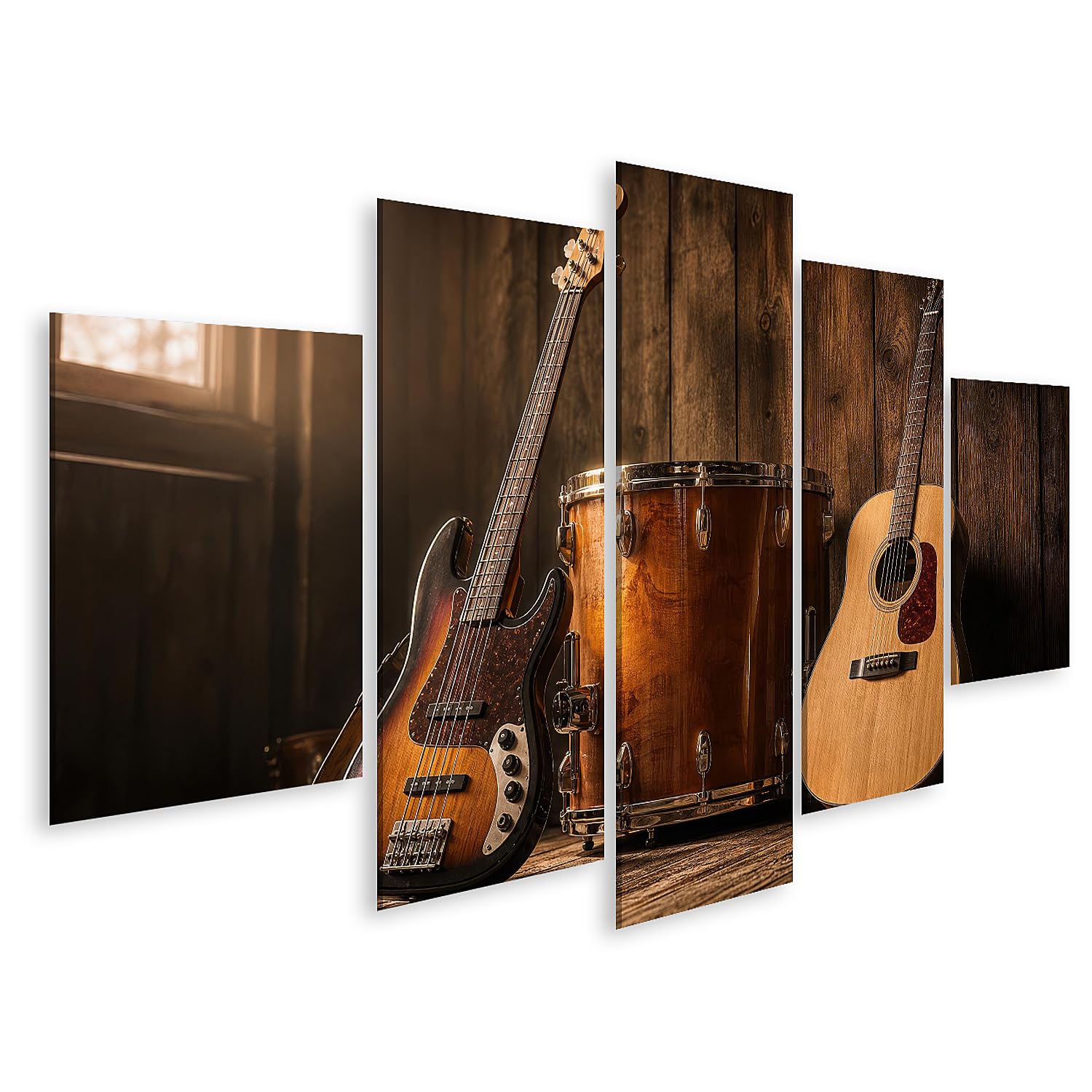 islandburner Quadro su tela, set musicale rustico da parete, per soggiorno, per gli amanti della musica, 5 pezzi