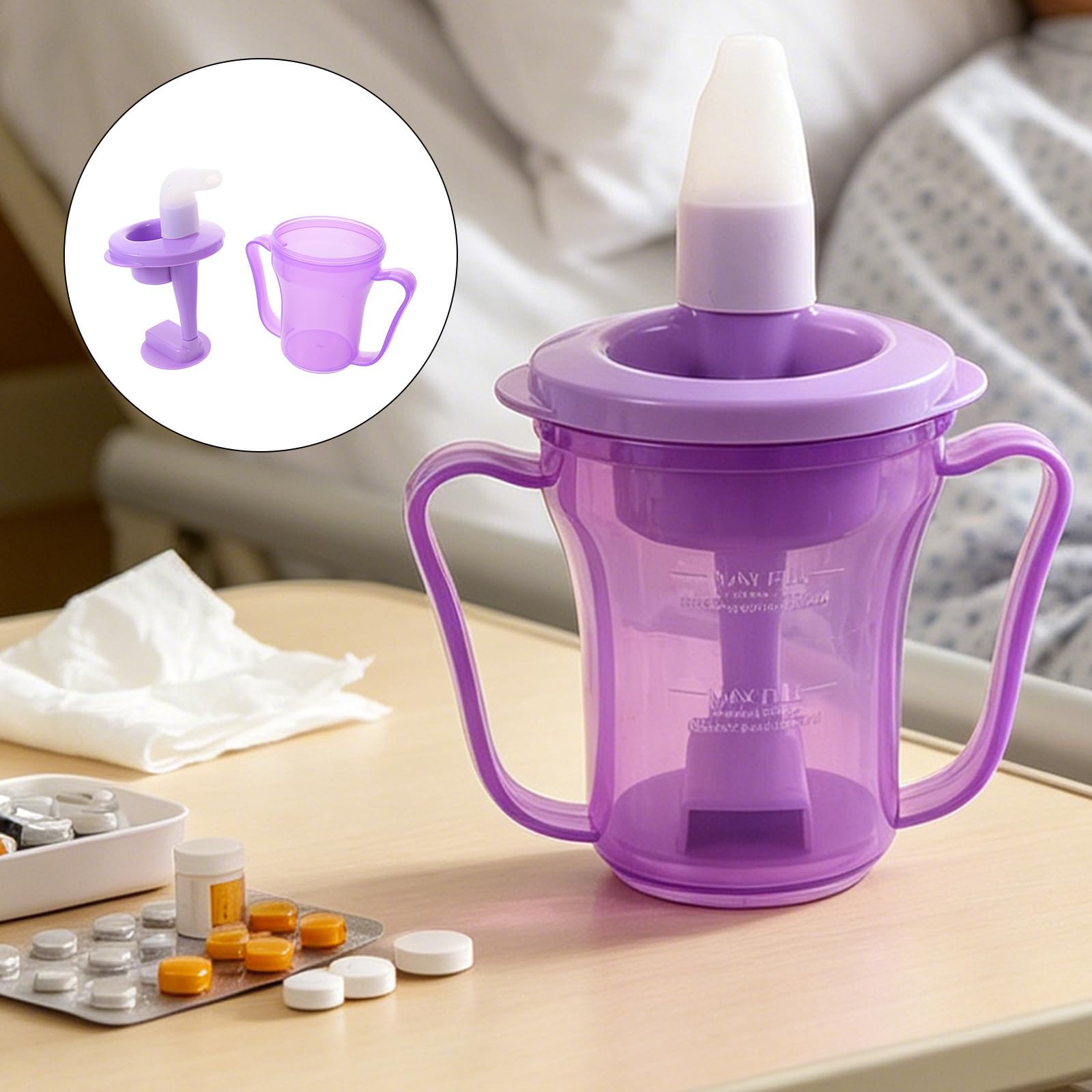 GALPADA Anti Erstickungs Trinkbecher aus Kunststoff 8,45oz für Senioren und Schlaganfallpatienten mit Griff Auslaufsicher und Geeignet für Bettpflege