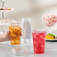 Vista 13 de Comfy Package - 100 vasos de plástico transparente con tapas sin pajilla, 16 onzas, tazas de café helado desechables con tapas, ideales para bebidas