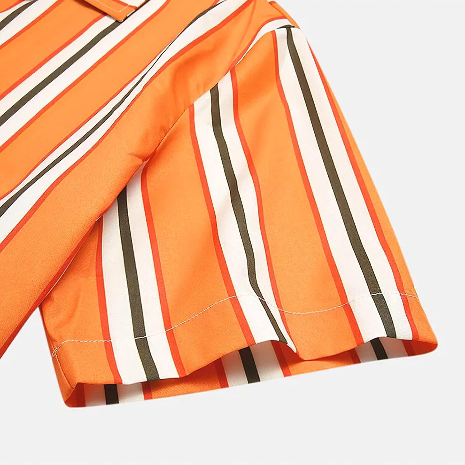 Mens Short Sleeve Button Down Shirt Casual Summer Striped Shirts Patchwork Hawaiian Print Beach Top - Image 5