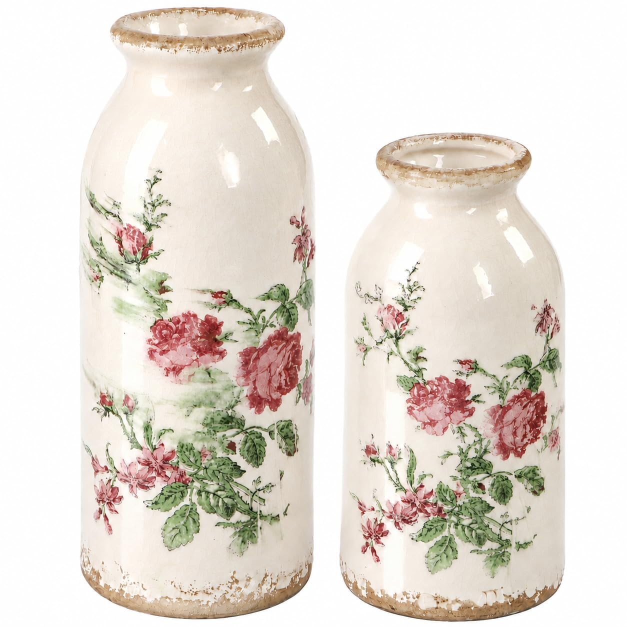 Covzoe Set of 2 Vintage Ceramic Vases, Rustic Farmhouse Flower Vase