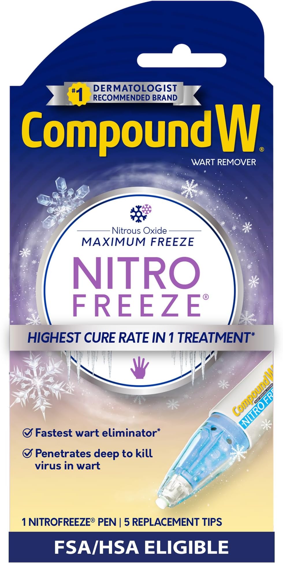 Compound W Nitro Freeze Wart Remover, Nitrous Oxide Wart Removal Pen with 5 Replacement Tips
