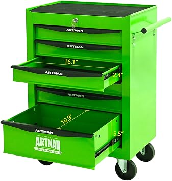 Rolling Tool Box 6 Drawers, Mechanics Tool Chest with Wheels, Tool Box Organizer with 7 Tool Storage Boxes, Lockable Tool Storage Cabinet for Home Garage Workshop Warehouse Repair Shop, Green