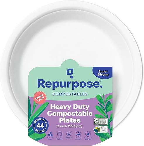Miniatura 7 de Repurpose - Platos compostables de 9 pulgadas, 125 unidades, 1 paquete, platos de papel resistentes aptos para microondas, alternativa a platos de