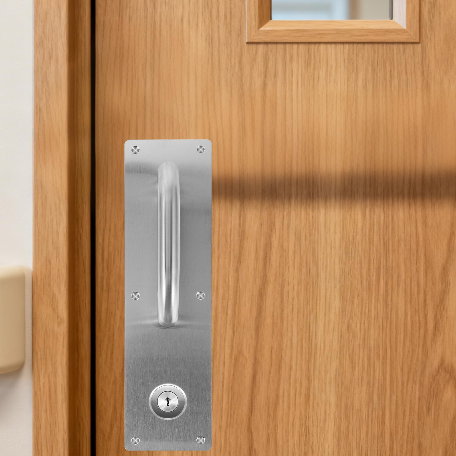 Poignée de Porte 2pcs en Acier Inoxydable avec Trou de Serrure Coupe-feu