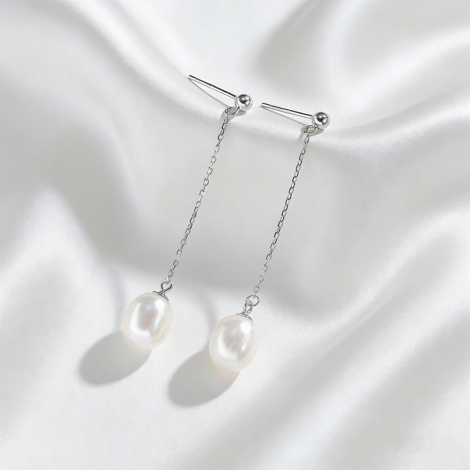 Freshwater Pearl Earrings for Women – 925 Sterling Silver Long Earrings Natural Pearl Earrings Jewelry Gift for Women, Bride, Bridesmaids