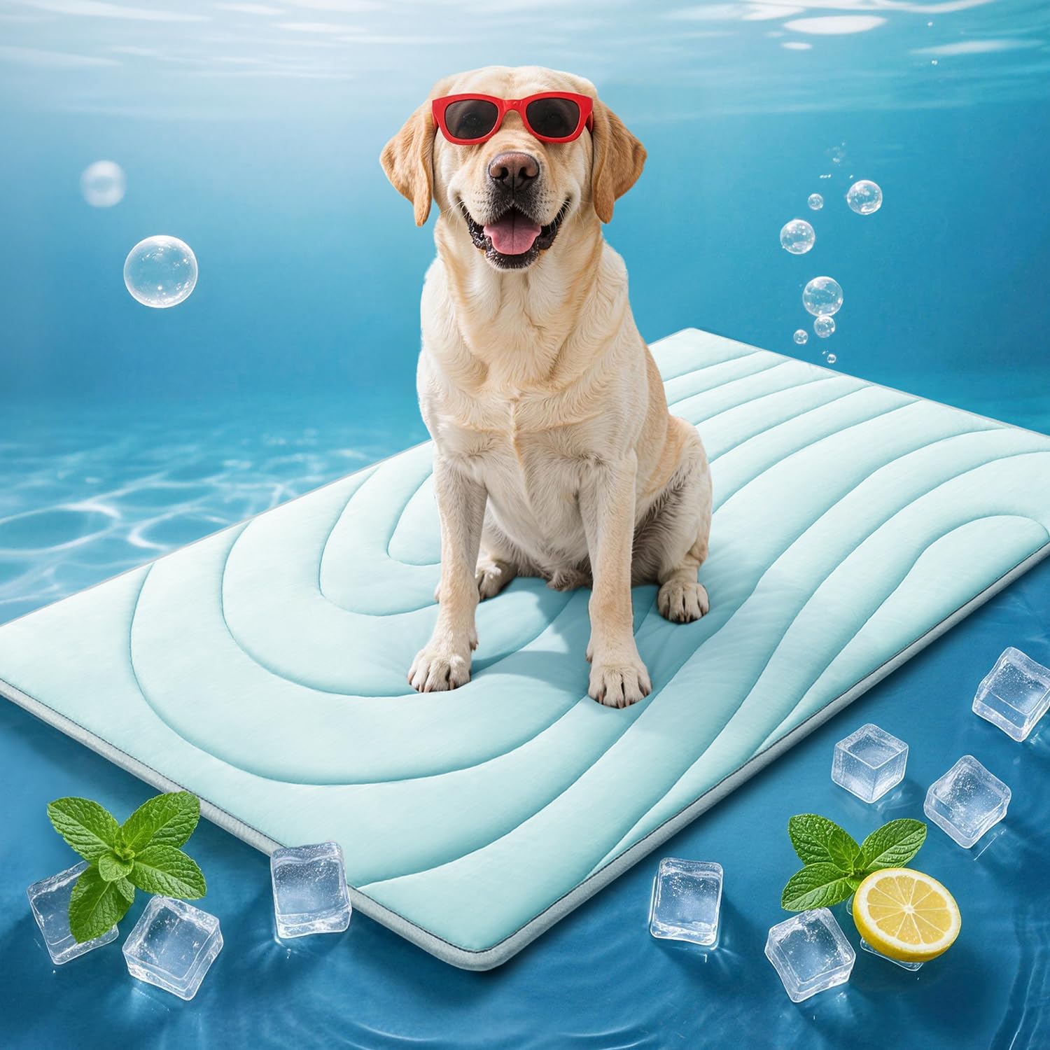 Babygreat Cooling Mat for Dogs, 59"x40" Self-Cooling Pet Bed - Advanced Arc-Chill Technology 3.0 (QMAX>0.5) for Instant Cool, Non-Slip Washable Floor Mat for XL-Large Dogs, Indoor Outdoor Use - Blue