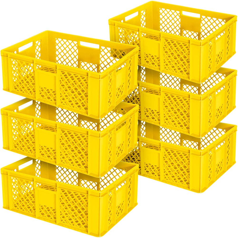 BRB 6x Euro Conteneurs perforés/panier à empiler, LxBxH 600x400x240 mm, résistant aux aliments, qualité industrielle (jaune)