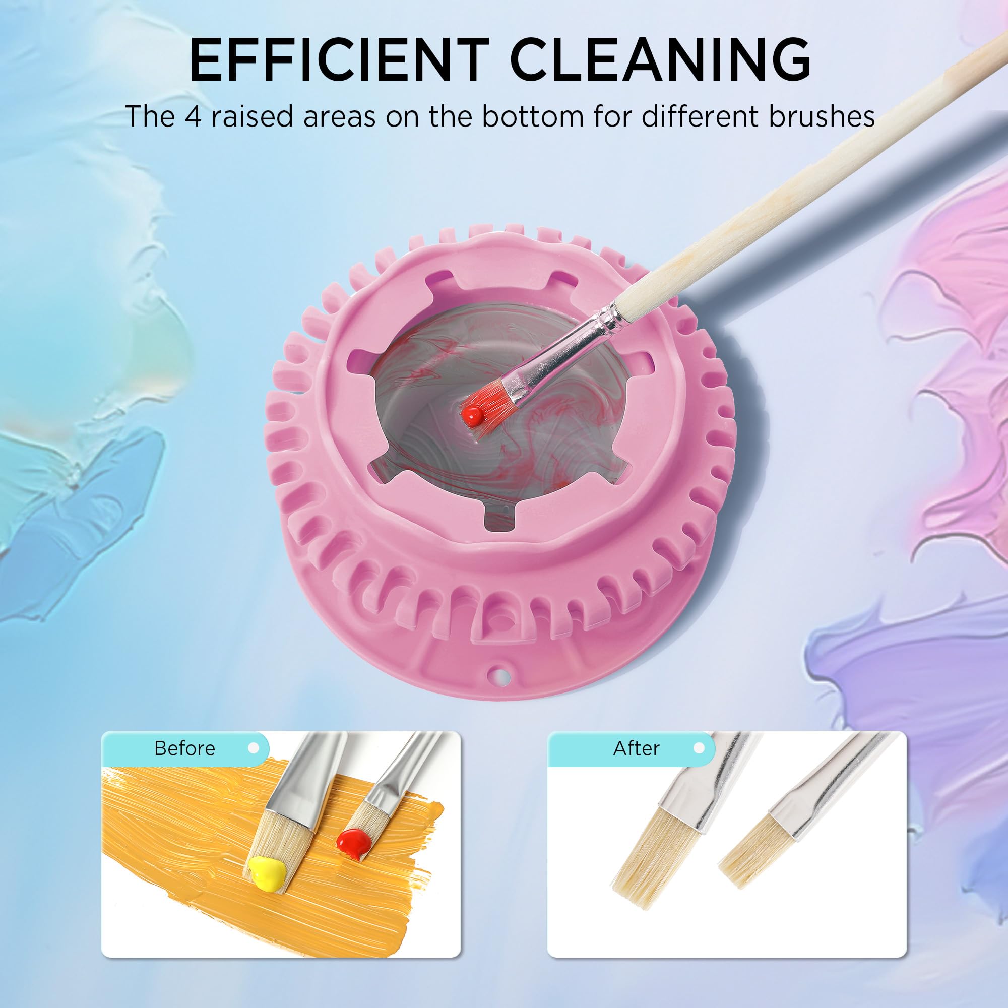 SESENSE Paint Brush Cleaner - Foldable Silicone Paint Brush Cleaner Rinse Cup with Palette and 40 Brush Storage Holder for Classroom Studio Outdoor Painting (2, Purple and Pink)
