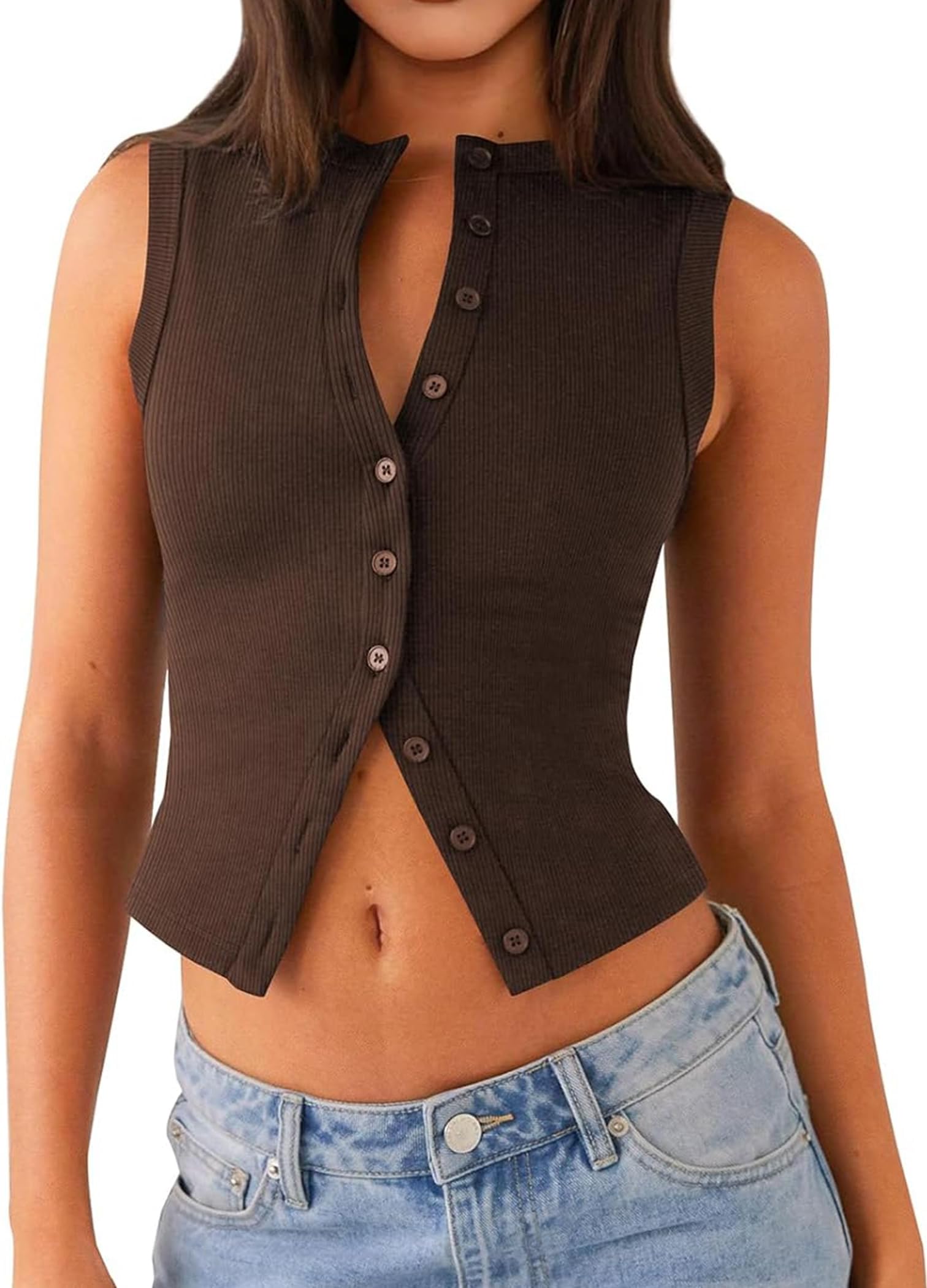 Matunana Womens Going Out Tops Summer Spring Ribbed Tank Sexy Crop Cute Y2K Button Down T Shirts Fashion Clothes 2026