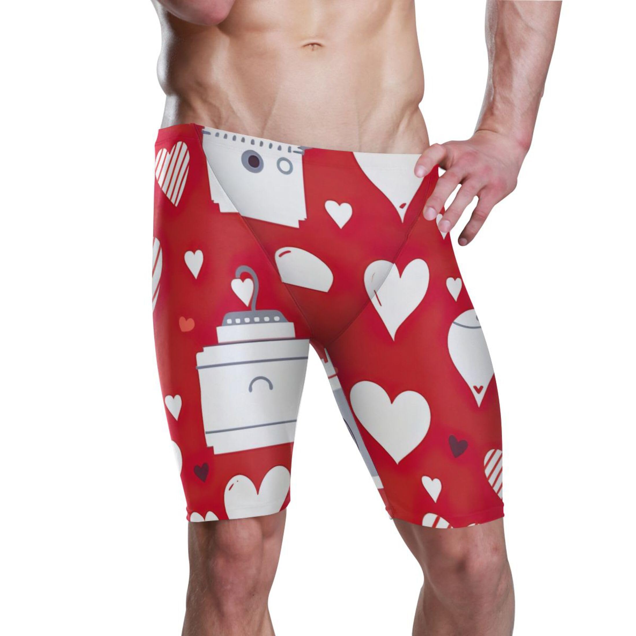 UMIRIKO Valentine's Day Heart Swim Jammers for Men Athletic Durable S B0401222
