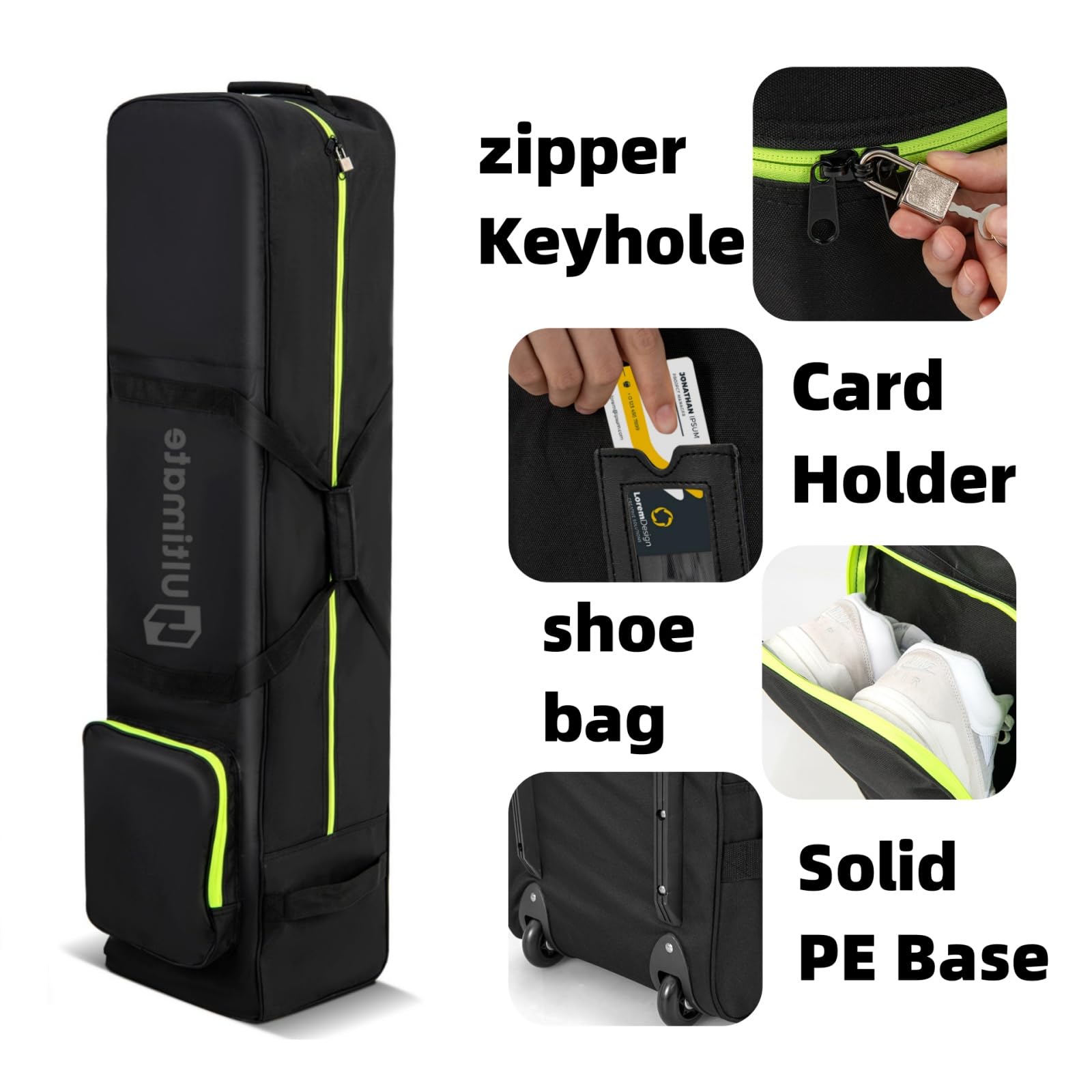 LIFEZEAL Borsa da Viaggio per Golf con Ruote Silenziose, Custodia Golf da viaggio con Manico Ergonomico, Finestra Identificativa, Ampio Scomparto, Copertura Pieghevole per Mazze da Golf, Nero