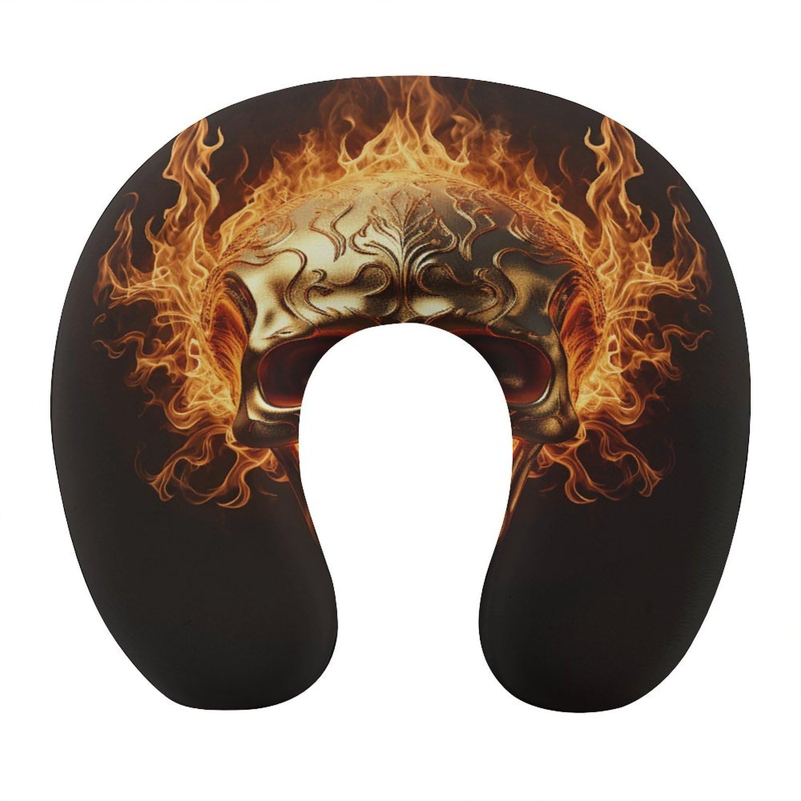 Adfgyerh Style Skull And Flames U-Shaped Pillow，Memory Foam Pillow Core，Cushion ，Provide Neck Support ，Travel Pillow，Suitable For Airplanes, Cars, Homes, And Offices.