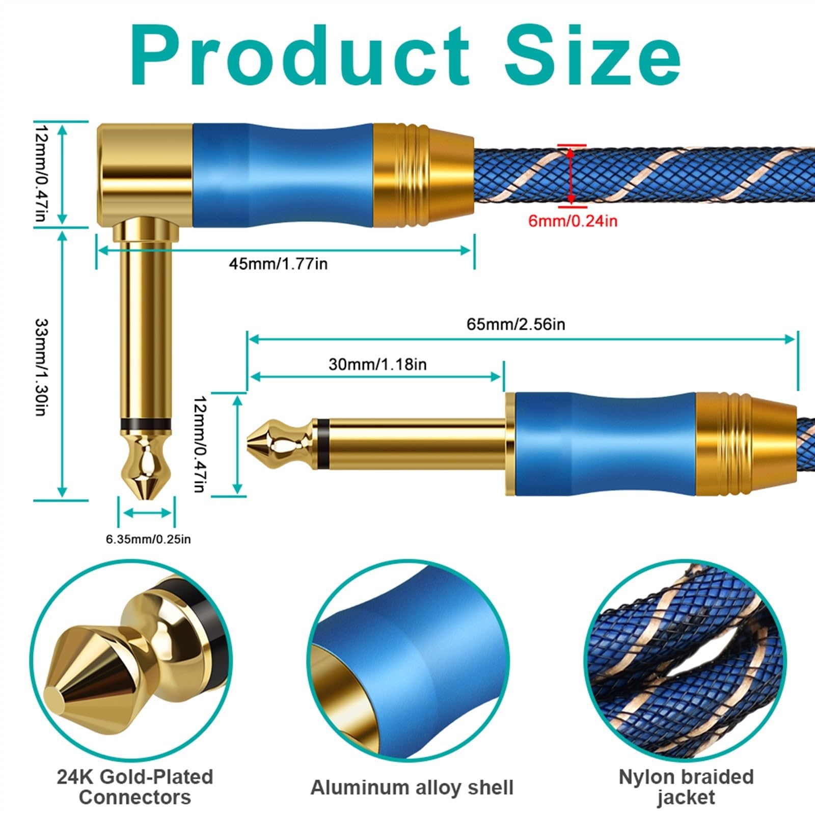 kabel audio do gitary Kątowy 6.35mm 1/4 ''kabel Audio Męski Na Męski Kabel Typu Jack Kabel Instrumentalny (Color : 5m)