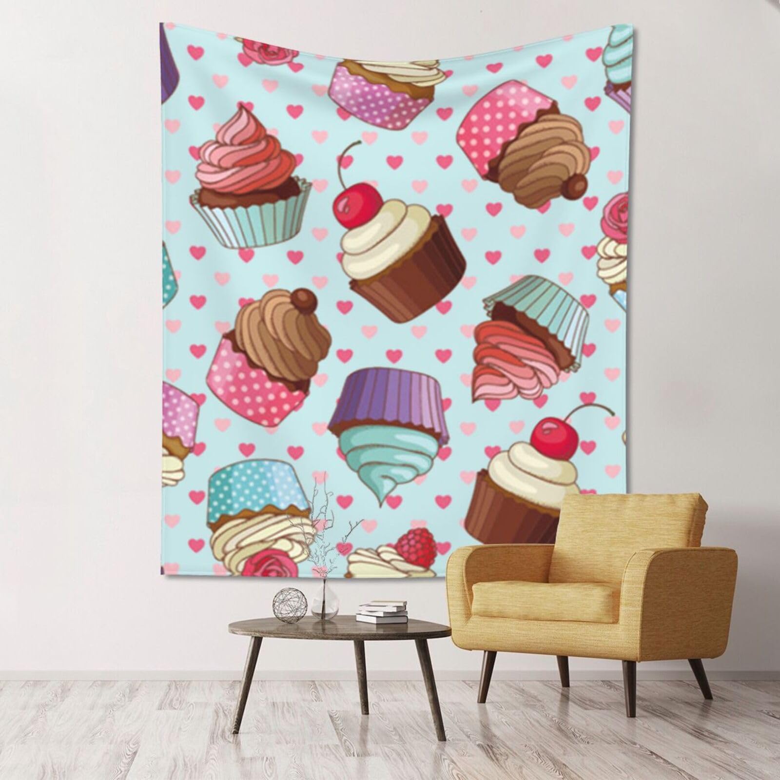 WKSGDSG Large Wall Hanging, Machine Washable Tapestry For Dorm Room, Cupcake, Lightweight Polyester Wall Art For Bedroom Living Room, 152x130cm