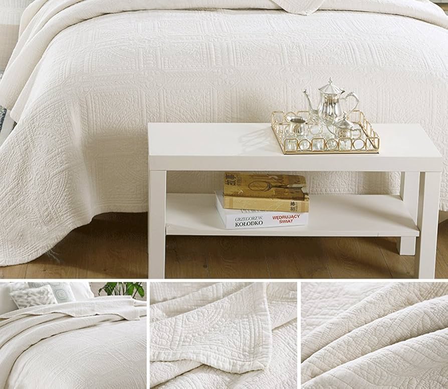 【フランジュール】クッションとベッドスプレッド　ホワイト Amazon｜マルチカバー キルト ベッドスプレッド ベッドカバー