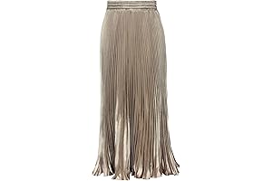 Women's Elastic Waist Satin Metallic Pleated Long Swing Skirt