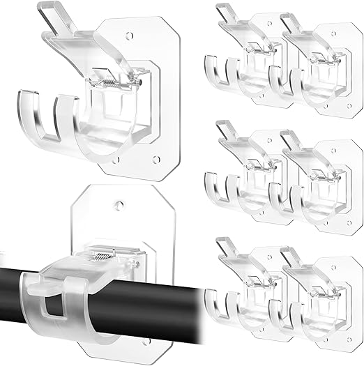 8PCS Upgraded No Drill Curtain Rod Brackets No Drilling Curtain Rod Holders Self Adhesive Curtain Rod Hooks Nail Free Adjustable Curtain Hangers Suitable for Poles of 0.78~1.57 Inch(Transparent)