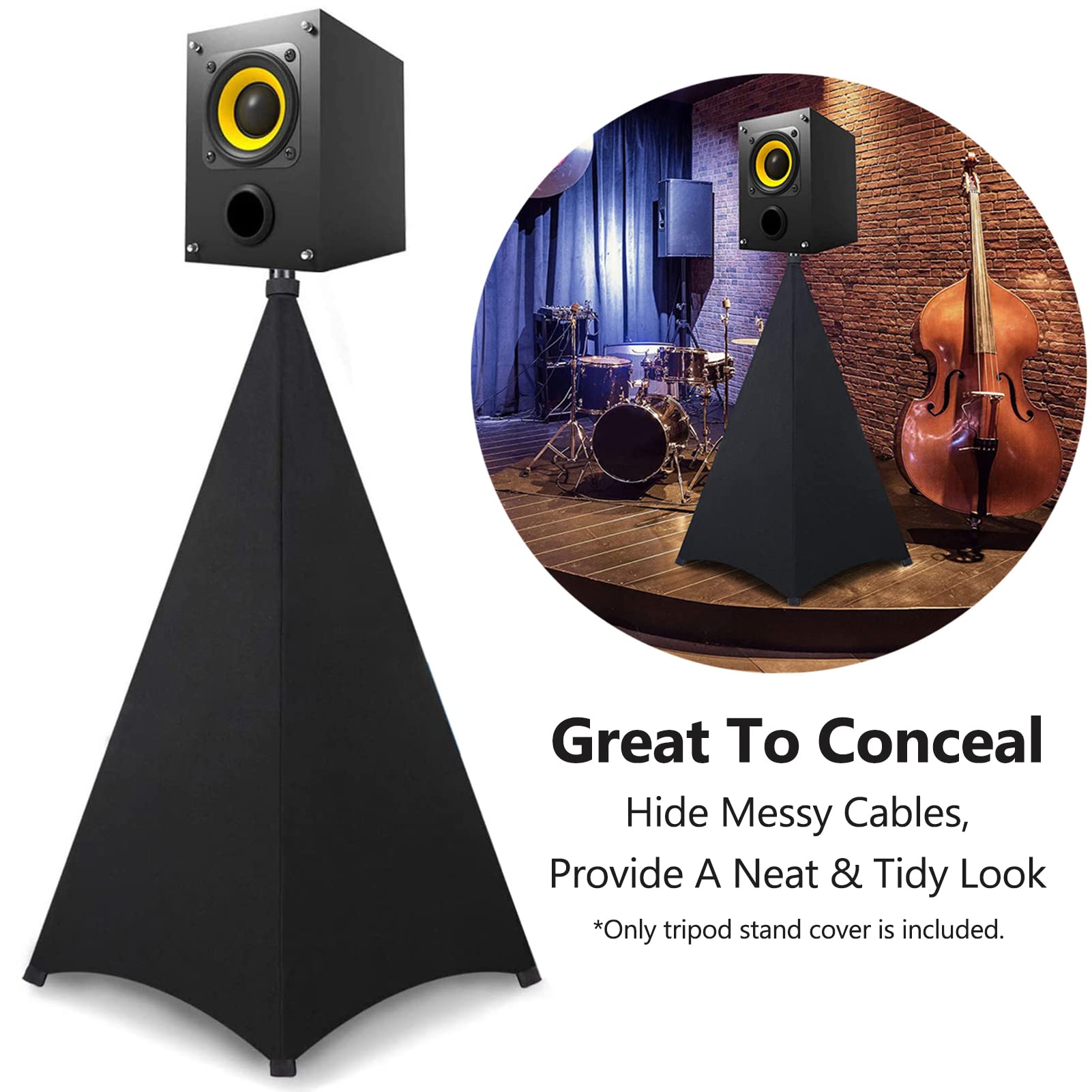 Fabric Tripod Stand Cover Wearproof Speaker Stand Stretchable Skirt with Storage Bag 360 Degree Elastic DJ Speaker Cover for Lighting Stage