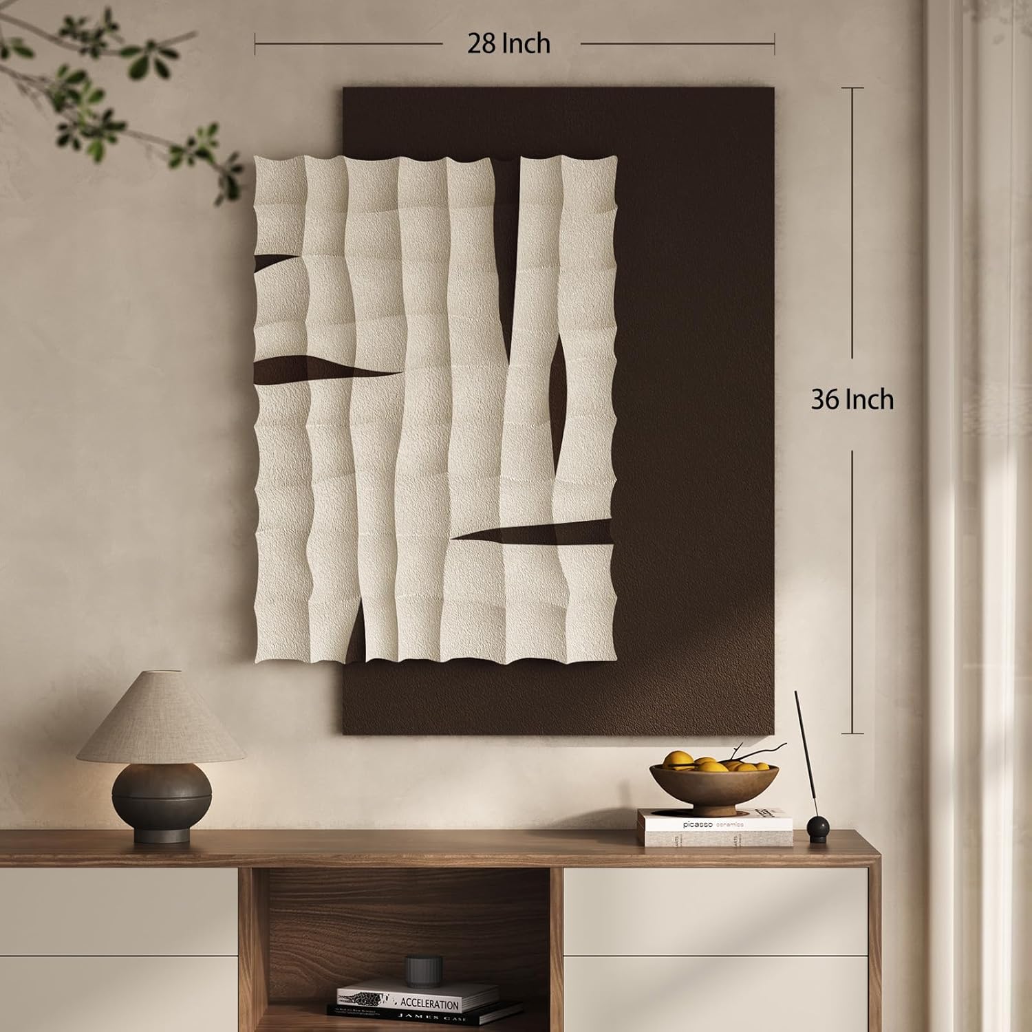 Large 3D Textured Abstract Wall Art for Living Room, Vertical Modern Geometric Brown Beige Artwork for Walls, Minimalist Wabi-Sabi Sandstone Wall Decor for Entryway, Hallway, Kitchen, Home Office