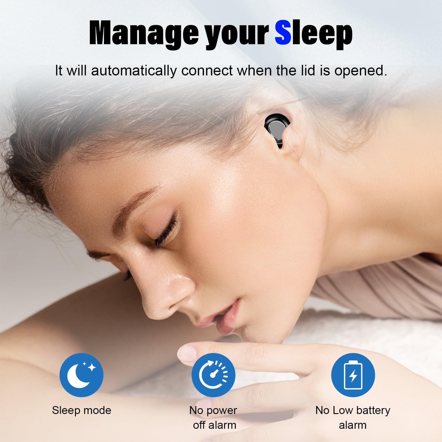 Auriculares para dormir, auriculares inalámbricos con cancelación de ruido para dormir de lado, Bluetooth de 5.4 pulgadas, ligeros, 47 horas de reproducción, llamadas claras para dormir, ejercicio