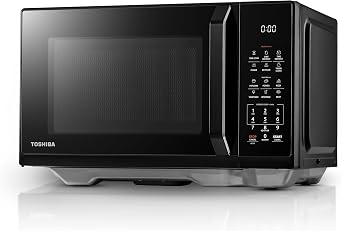 Toshiba 800W Flatbed Microwave Solo Digital 23L Black Microwave Oven with 11 Power Levels, 7 Auto Menus, Chef Defrost, +30S Express Cook, Easy Clean Without Turntable, Clock and Timer, MW3-EM23PFFBK