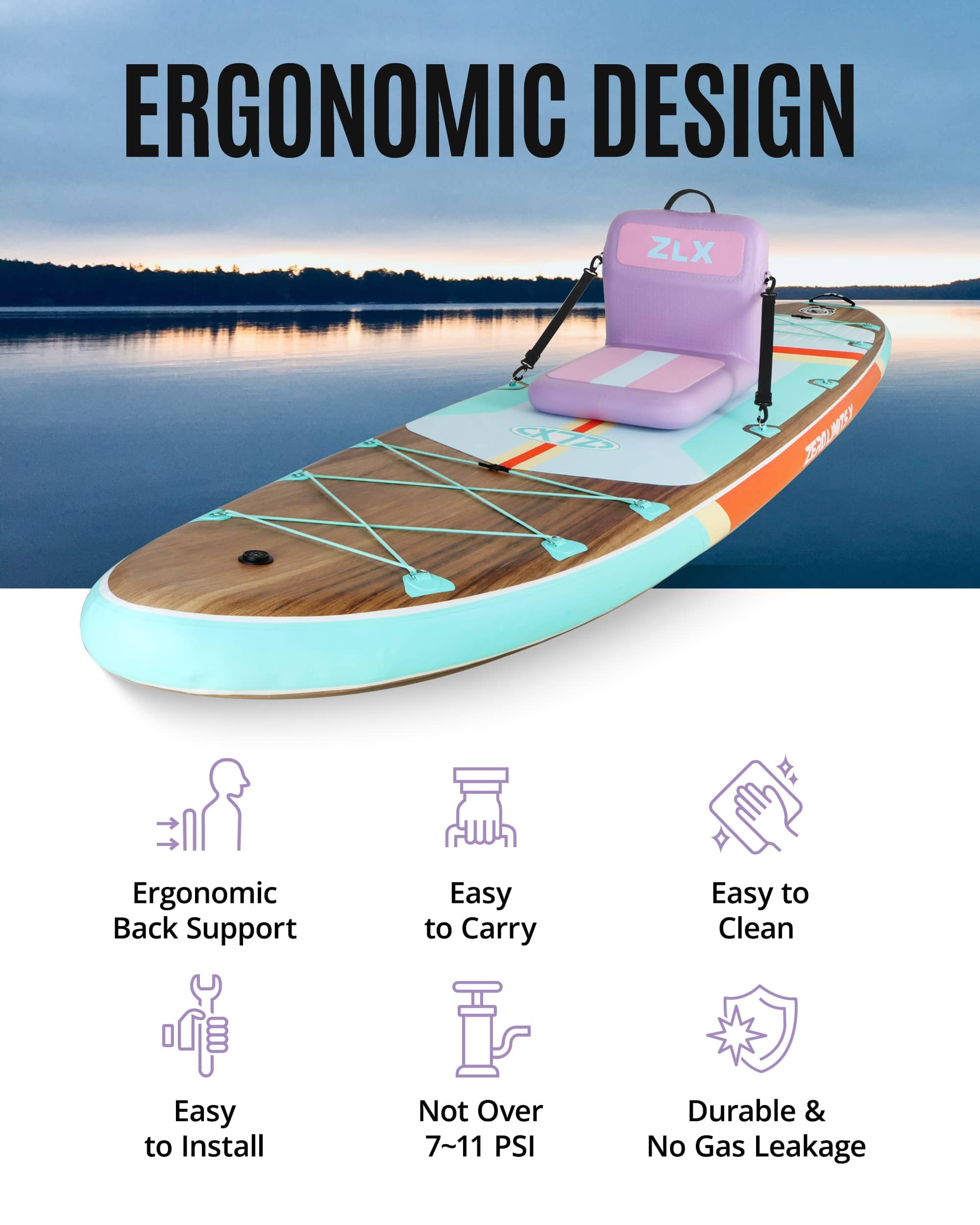 ZLX Asientos de Paddle Inflables con Soporte de Respaldo, Asientos Tabla Surf Portátiles con Bomba de Aire, Ergonómicos, Compatible con Canoa, Bote, Kayak