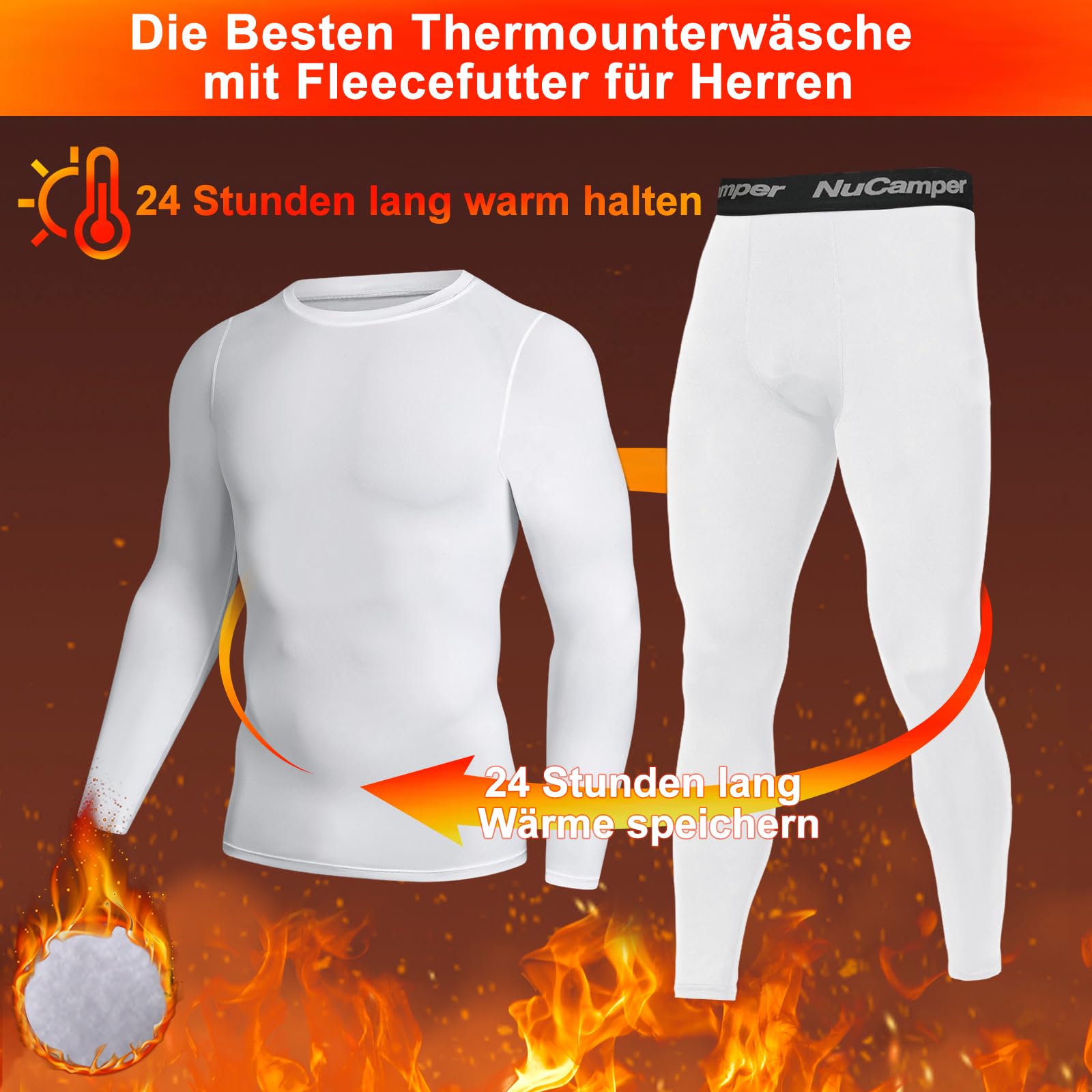 NuCamper Thermounterwäsche Herren Winter Funktionsunterwäsche Skiunterwäsche Thermowäsche Set Atmungsaktiv Thermo Unterwäsche Wram Weich Thermounterhemd Thermohosen for Männer Langarm Shirt und Hose