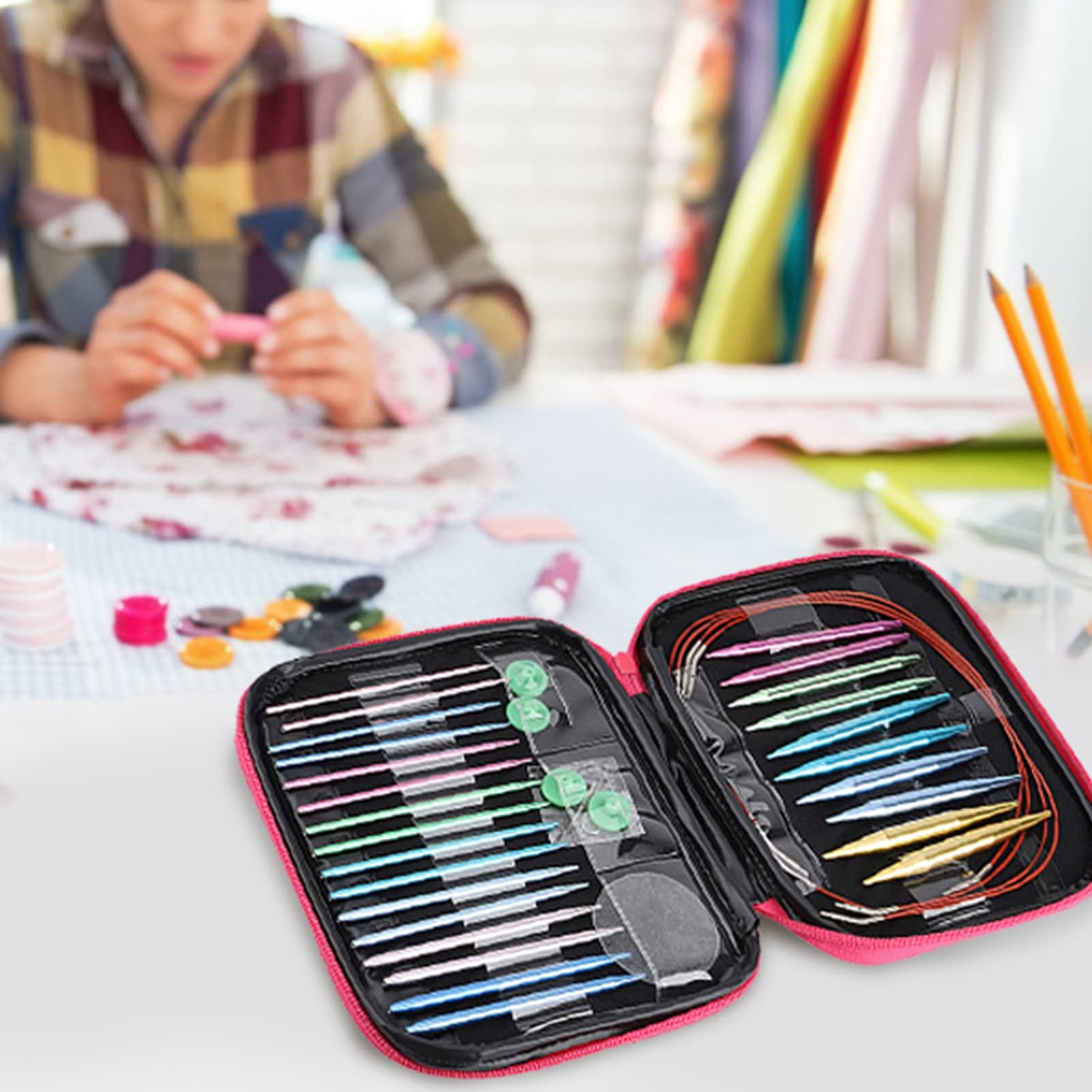 Yunxwd Juego de agujas de tejer, 13 pareja Juego de Agujas de Tejer Ganchillo Aguja de Punto Circular Las Agujas de Punto Redondas Intercambiables extraíbles en Varios tamaños para Tejer a Mano DIY