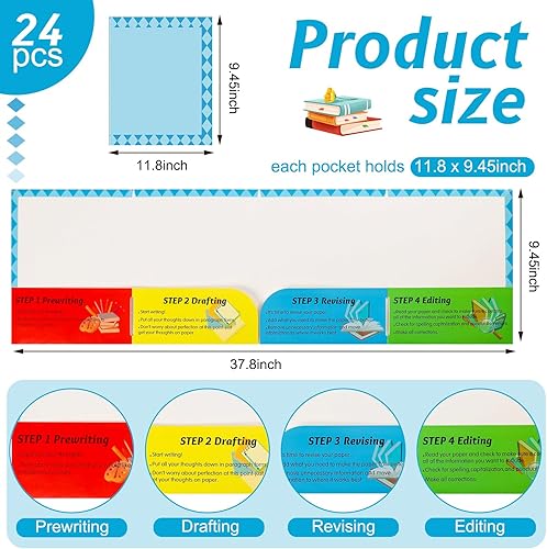 Miniatura 2 de Satinior 24 carpetas de bolsillo para proceso de escritura, 4 bolsillos, carpetas para proceso de escritura, para estudiantes, profesores, escuela,