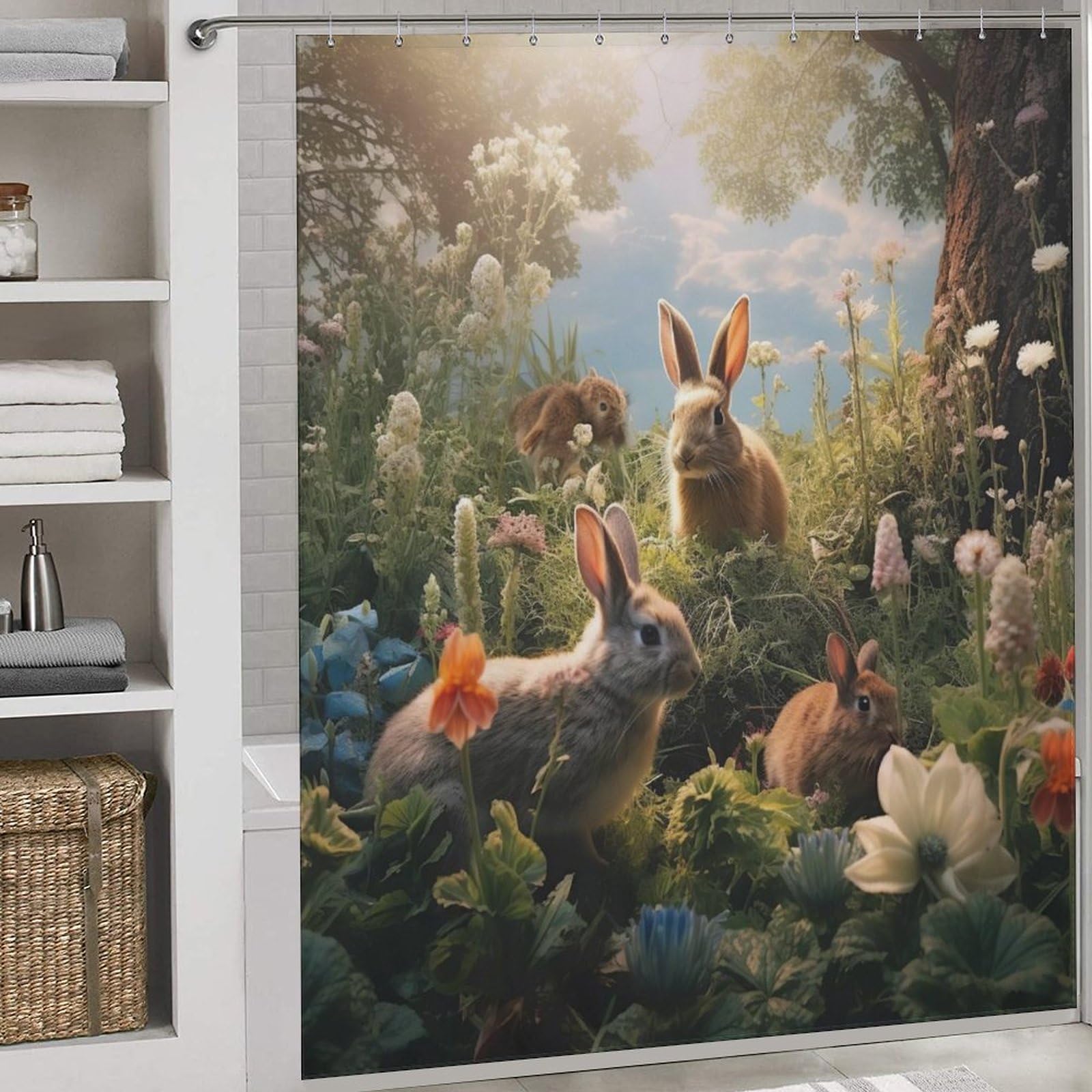 Lapin rideau de douche imperméable pour égayer votre salle de bain familiale