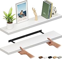 Ballucci 48" White Floating Wall Shelves Set of 2, 8" Deep Invisible Brackets for Bathroom, Kitchen, Living Room