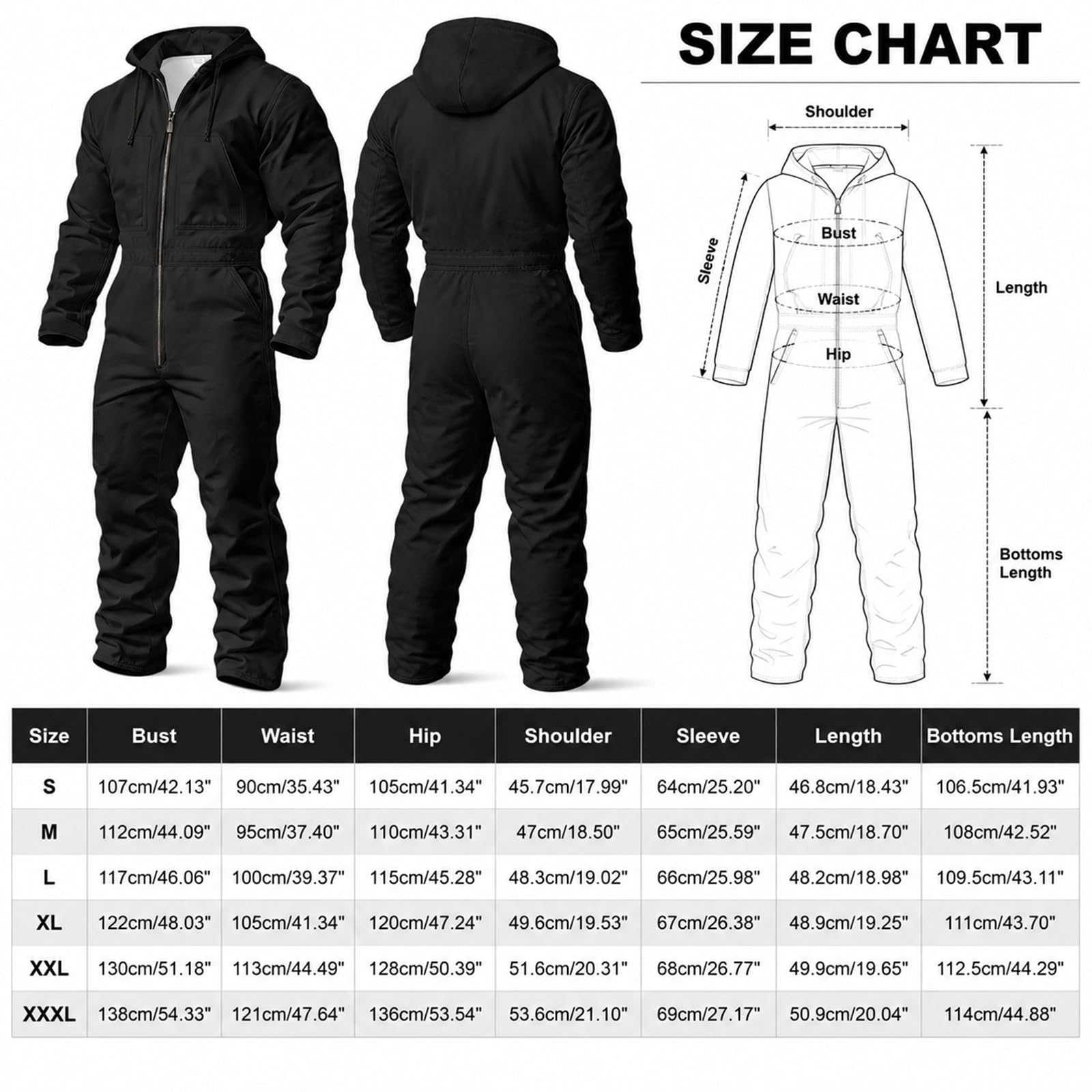 Generisch Mono de trabajo para hombre, de cuerpo entero, de manga larga, cuello de solapa, camisa larga, pantalones de trabajo, peto, traje de protección, ropa de trabajo