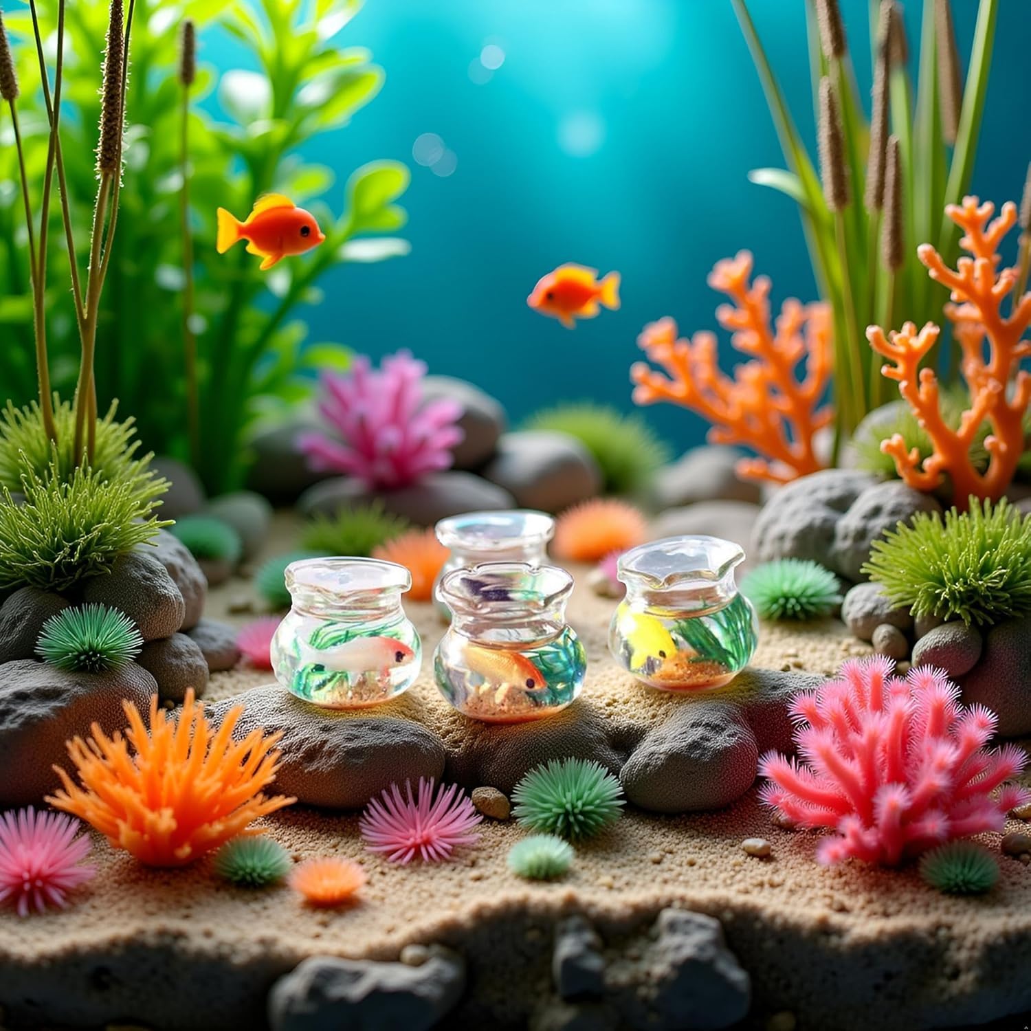 2Pcs Miniature Fish Tank Toy Mini Round Fish Bowls Resin Goldfish Grass for house Desktop Craft Project Decor,Mini Fish Bowl,for Garden Scene Decor,house Accessories - Image 3