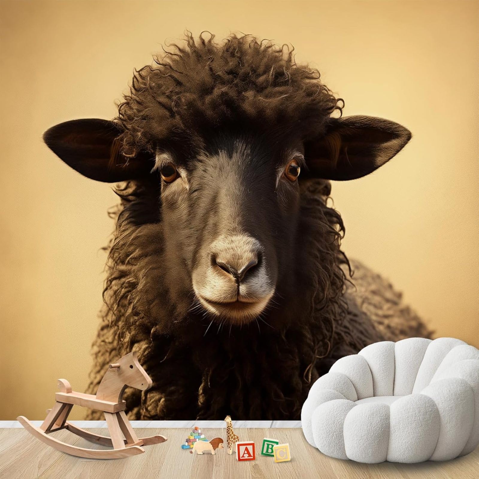 hgjdjhnf Photo Wallpaper Black Sheep Motif Non-Woven ModernLiving Room Bedroom Children's RoomDecoration Motif Wallpaper,200cmx140cmSticker - Background- Painting - Poster