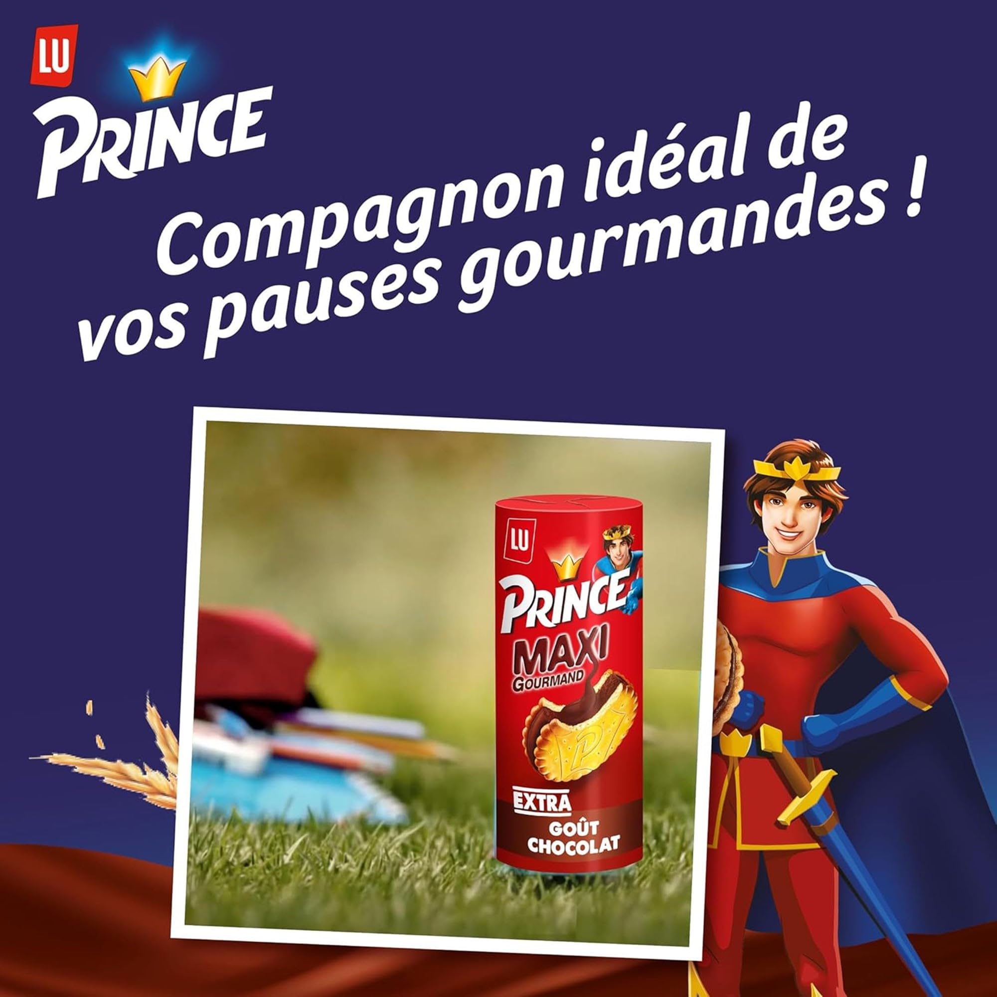 LU - Prince Maxi Gourmand - Biscuits Fourrés Goût Chocolat - Idéal Goûter, Petit Déjeuner, Snack - Lot de 12 Paquets de 250 g
