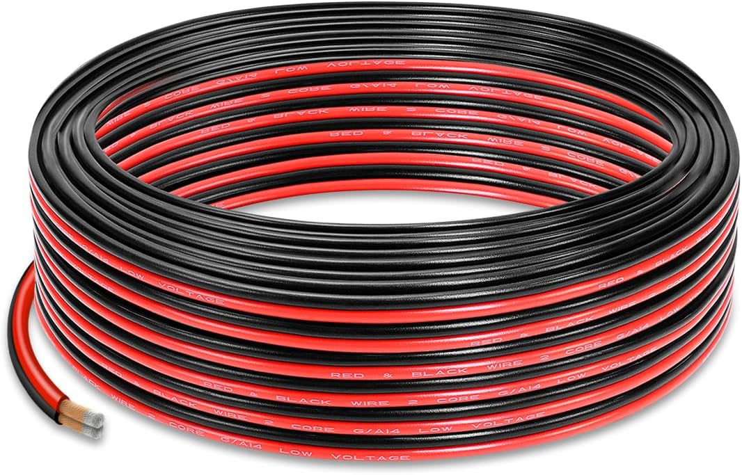 UCINNOVATE 14 AWG Electrical Wire, Flexible 200FT (100FT Red + 100FT Black) 14/2 Gauge Red Black Cable Hookup CCA Electrical Wire LED Strip Extension Wire 12V 24V DC, 14AWG Speaker Cable Cord LED Lamp