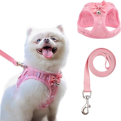 Arnés de algodón para gato y correa para caminar, color rosa, a prueba de escapes, chaleco suave, ajustable, chaqueta transpirable para perros