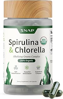 Snap Supplements - USDA Organic Chlorella Spirulina Capsules | Green Superfoods for Heart Support, Natural Energy & Glucose Control | Plant Vitamins & Powerful Antioxidants | 120 Capsules